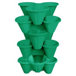 simpa Stackable Tri-Pot Plastic Strawberry Planters 6PC in Dark Green - thumbnail 1