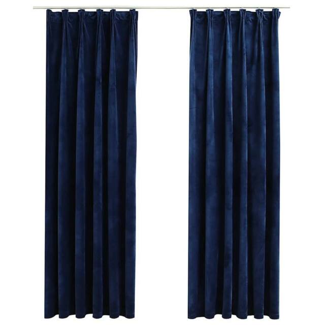 Berkfield Home Blackout Curtains 2 pcs with Hooks Velvet Dark Blue 140x225 cm - image 1