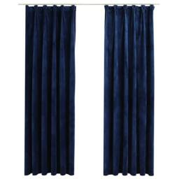 Berkfield Home Blackout Curtains 2 pcs with Hooks Velvet Dark Blue 140x225 cm - thumbnail 1