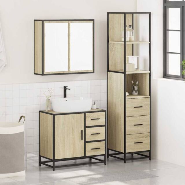 Berkfield Home Durable 3 Piece Bathroom Furniture Set Sonoma Oak Engineered Wood in Brown - image 1