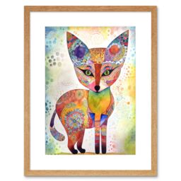 "Artery8 Wall Art Print Fox Folk Art Watercolour Painting Artwork Framed 9X7 Inch in Beige - Size: W7"" x H9""" - thumbnail 1