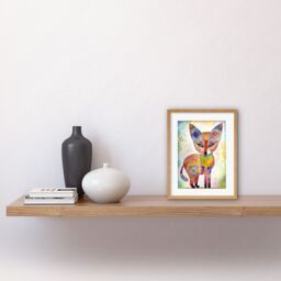"Artery8 Wall Art Print Fox Folk Art Watercolour Painting Artwork Framed 9X7 Inch in Beige - Size: W7"" x H9""" - thumbnail 2