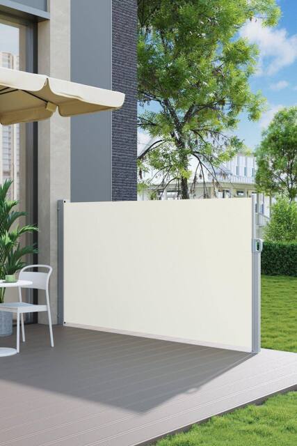 Garden Sanctuary 3mW x 1.6mH Retractable Outdoor Privacy Side Awning in Beige - image 1