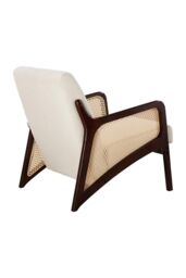 H&O Direct Beige Backrest Corduroy Upholstered Armchair with Rattan Armrest - thumbnail 4