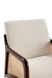 H&O Direct Beige Backrest Corduroy Upholstered Armchair with Rattan Armrest - thumbnail 5