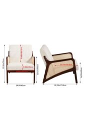 H&O Direct Beige Backrest Corduroy Upholstered Armchair with Rattan Armrest - thumbnail 6