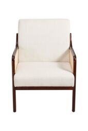 H&O Direct Beige Backrest Corduroy Upholstered Armchair with Rattan Armrest - thumbnail 3