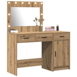 Berkfield Home 2-Piece Dressing Table Set with LED - Artisan Oak Engineered Wood in Brown - thumbnail 3