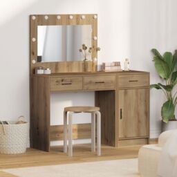 Berkfield Home 2-Piece Dressing Table Set with LED - Artisan Oak Engineered Wood in Brown