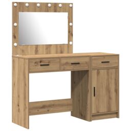Berkfield Home 2-Piece Dressing Table Set with LED - Artisan Oak Engineered Wood in Brown - thumbnail 2
