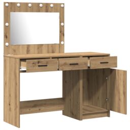 Berkfield Home 2-Piece Dressing Table Set with LED - Artisan Oak Engineered Wood in Brown - thumbnail 5