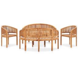 Berkfield Home 5 Piece Banana Garden Lounge Set Solid Teak Wood in Brown - thumbnail 1