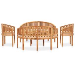 Berkfield Home 5 Piece Banana Garden Lounge Set Solid Teak Wood in Brown - thumbnail 2