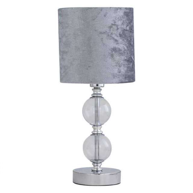 First Choice Lighting Chrome Two Ball Table Lamp with Grey Crushed Velvet Shade in Silver - image 1