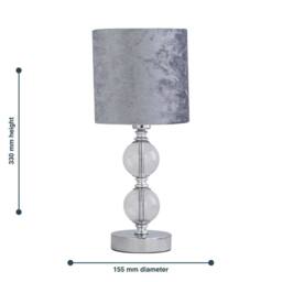First Choice Lighting Chrome Two Ball Table Lamp with Grey Crushed Velvet Shade in Silver - thumbnail 6