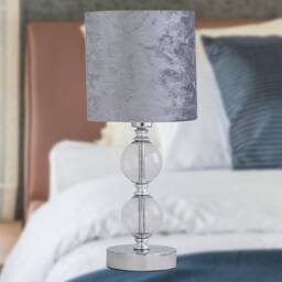 First Choice Lighting Chrome Two Ball Table Lamp with Grey Crushed Velvet Shade in Silver - thumbnail 5