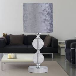 First Choice Lighting Chrome Two Ball Table Lamp with Grey Crushed Velvet Shade in Silver - thumbnail 4
