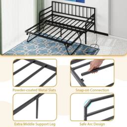KORVIXA Single Size Daybed with Charging Station in Black - Size: Double - thumbnail 4