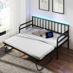 KORVIXA Single Size Daybed with Charging Station in Black - Size: Double - thumbnail 1