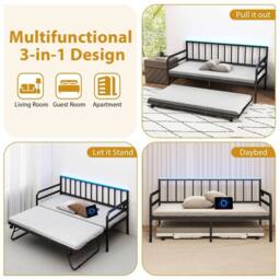 KORVIXA Single Size Daybed with Charging Station in Black - Size: Double - thumbnail 5