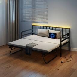 KORVIXA Single Size Daybed with Charging Station in Black - Size: Double - thumbnail 3