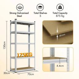 NESTLUNE 5-Tier Garage Shelving Units Pack of 2 - 1.5m Rackings in Grey - Size: 10000mm x 520mm - thumbnail 2