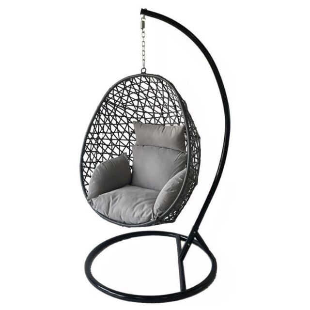 Alivio Rattan Weave Hanging Egg Chair with Cushions for Indoor Outdoor - Grey - image 1