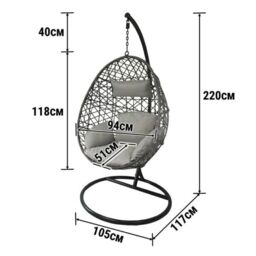 Alivio Rattan Weave Hanging Egg Chair with Cushions for Indoor Outdoor - Grey - thumbnail 6