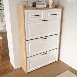 Merax White & Natural Slimline 3-Tier Tilt-Out Shoe Cabinet with Drawers - thumbnail 6