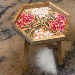 Hartsmede Handmade Hexagonal Side Table Mosaic in Light Red - thumbnail 2