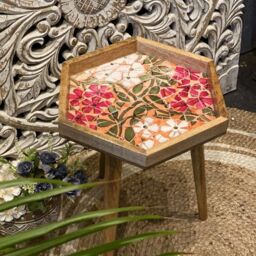 Hartsmede Handmade Hexagonal Side Table Mosaic in Light Red - thumbnail 3