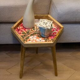 Hartsmede Handmade Hexagonal Side Table Mosaic in Light Red - thumbnail 4
