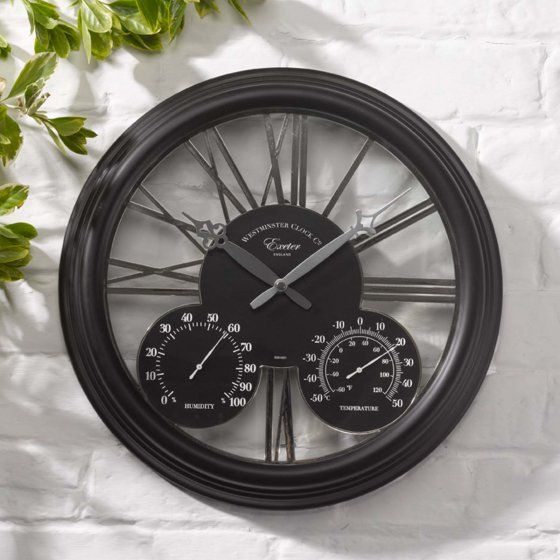 Marco Paul Large 40cm Black Westminster clock with thermometer & barometer Indoor & Outdoor use in Bronze - image 1