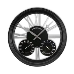 Marco Paul Large 40cm Black Westminster clock with thermometer & barometer Indoor & Outdoor use in Bronze - thumbnail 3