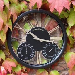 Marco Paul Large 40cm Black Westminster clock with thermometer & barometer Indoor & Outdoor use in Bronze - thumbnail 8