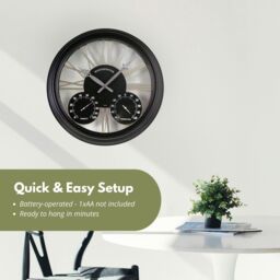 Marco Paul Large 40cm Black Westminster clock with thermometer & barometer Indoor & Outdoor use in Bronze - thumbnail 9