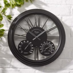 Marco Paul Large 40cm Black Westminster clock with thermometer & barometer Indoor & Outdoor use in Bronze