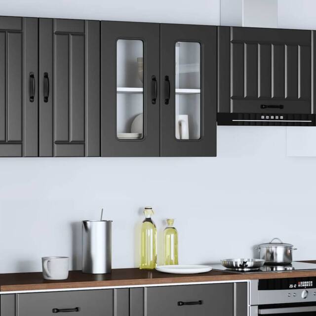 Berkfield Home Kitchen Wall Cabinet with Glass Door Kalmar Black Engineered Wood - image 1