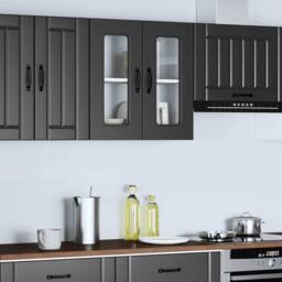 Berkfield Home Kitchen Wall Cabinet with Glass Door Kalmar Black Engineered Wood - thumbnail 1