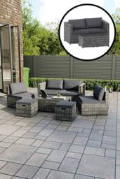 Home Discount Garden Vida Islay 6 Seater Rattan Furniture Set 'ALREADY ASSEMBLED' in Grey