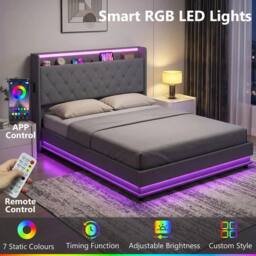 HOMCOM Lift up Storage Bed Frame with RGB LED Lights, 150 x 200cm, Dark Grey - Size: King - thumbnail 5