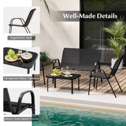 Costway 4PCS Patio Conversation Furniture Set Outdoor Metal Table & Chair Set in Black - thumbnail 9