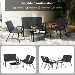 Costway 4PCS Patio Conversation Furniture Set Outdoor Metal Table & Chair Set in Black - thumbnail 8