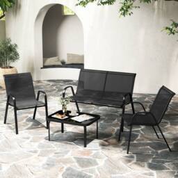 Costway 4PCS Patio Conversation Furniture Set Outdoor Metal Table & Chair Set in Black