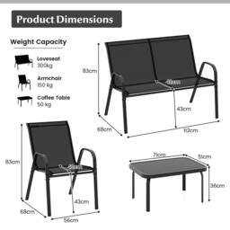 Costway 4PCS Patio Conversation Furniture Set Outdoor Metal Table & Chair Set in Black - thumbnail 2