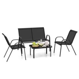 Costway 4PCS Patio Conversation Furniture Set Outdoor Metal Table & Chair Set in Black - thumbnail 3