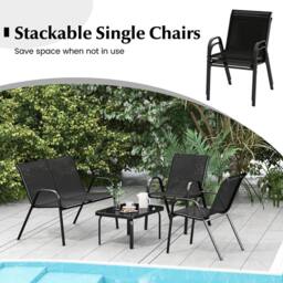 Costway 4PCS Patio Conversation Furniture Set Outdoor Metal Table & Chair Set in Black - thumbnail 7