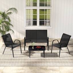 Costway 4PCS Patio Conversation Furniture Set Outdoor Metal Table & Chair Set in Black - thumbnail 5