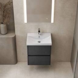 Balterley Chartley 2 Drawer Wall Hung Vanity Basin Unit, Graphite Grey, 500mm in Grey - thumbnail 3