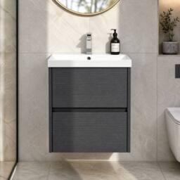 Balterley Chartley 2 Drawer Wall Hung Vanity Basin Unit, Graphite Grey, 500mm in Grey - thumbnail 6